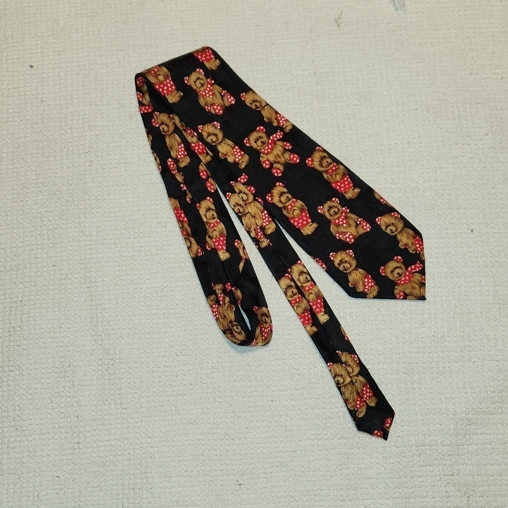 Addiction vintage bears print silk handmade neck tie